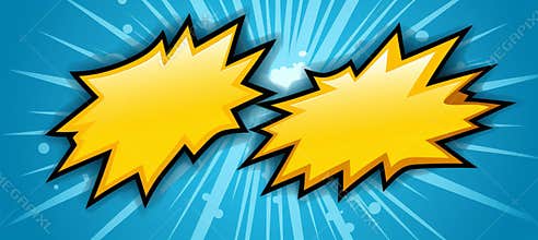 Bright comic-style speech bubbles against a vivid blue background ideal for creative storytelling