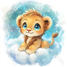 Using pastel tones, watercolor in an isolated position on a white background, this clipart shows a baby lion cub resting