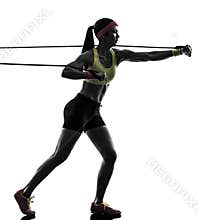 Woman exercising fitness workout resistance bands silhouette