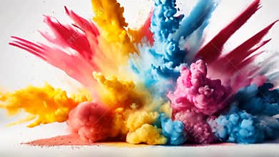 Colored powder explosion isolated on white background Generative AI