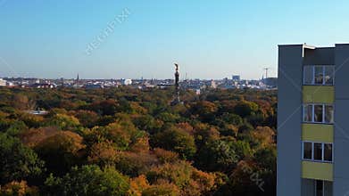 Berlin victory column colorful autumn foliage. Fabulous aerial view flightdrone