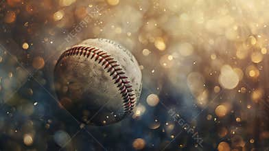 Baseball with fantasy dreamy background, vintage style banner