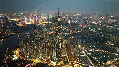 Aerial view of Ho Chi Minh City skyline and skyscrapers in center of heart business at Ho Chi Minh City downtown