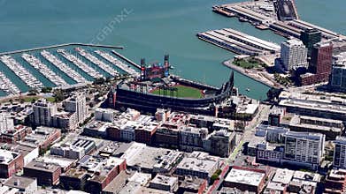 Aerial Fly-Up View of Oracle Park in San Francisco