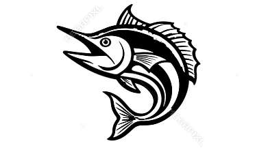 Animation forms a sketch of a marline fish icon