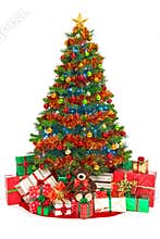 Christmas tree and presents isolated on white