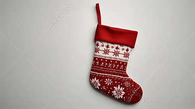 Christmas stocking hanging on white background with copy space