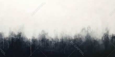 Abstract watercolor landscape with misty forest and monochrome gradient