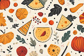 thanksgiving doodle art, thanksgiving banner design with a mix of classic and modern elements pie slices, gourds, and