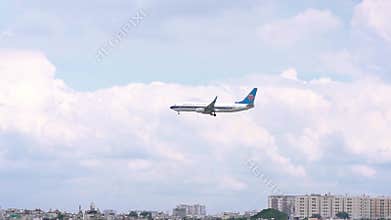 Passenger airplane number B-8849 Airbus A321 of China Southern Airlines flying prepare landing