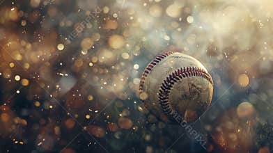 Baseball with fantasy dreamy background, vintage style banner