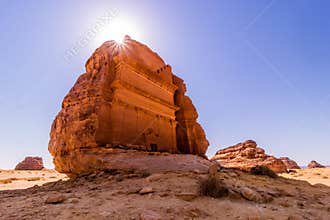 Qasr al Farid (Lonely castle) tomb at Hegra (Mada'in Salih) site near Al Ula, Saudi Arab