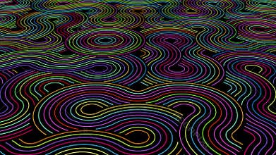 Psychedelic patterns background with bright colorful curves and trippy effect of changing colors