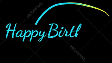 Elegant \'Happy Birthday\' Message in Bright Blue Cursive Font on Black Background for Greeting Cards