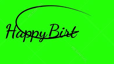 Elegant \'Happy Birthday\' Text in Black Cursive on Bright Green Background for Greeting Cards, Celebration Graphics