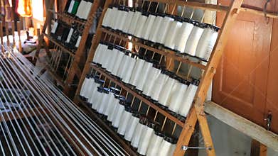 White silk thread on weaving tool, Myanmar