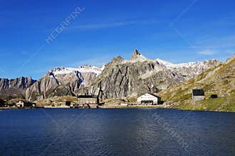Grand St Bernard Pass at border Switzerland/Italy