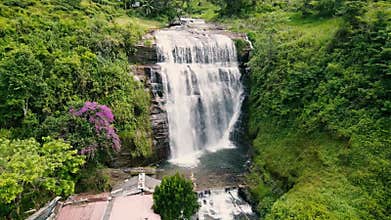 Waterfall in deep forest near Nuwara Eliya in Sri Lanka