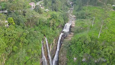 Waterfall in deep forest near Nuwara Eliya in Sri Lanka