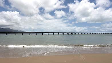 Panorama video of Lucinda sugar export jetty with Hinchinbrook Island behind it.