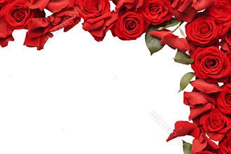 Red rose flower flora scattered flat lay composition top view on transparent background cutout, PNG