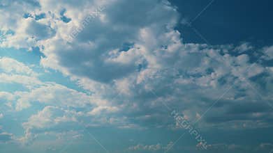 Rolling Puffy Clouds Are Moving. Nature Weather Blue Sky. Rainy Clouds Background. Relax.