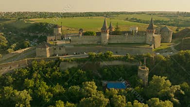 Castle aerial mountains forest Ukraine building architecture