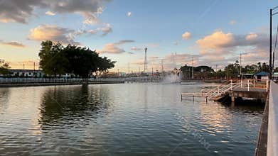 Silhouette ancient bridges at evening sunset time place.