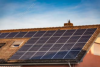 Photovoltaic panels on the roof of family house, solar panels