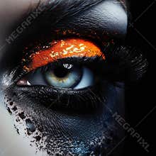 Eye makeup. Beautiful shiny eye makeup. Macro and creative close up makeup theme