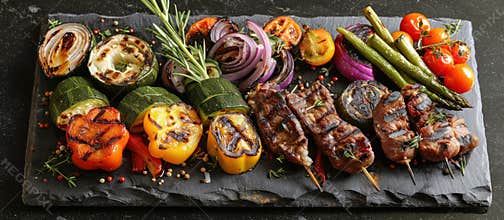 Assorted Veggies on Black Slate Board
