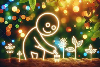 A man is planting a seedling in garden