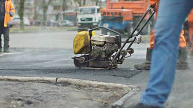 Road repair traffic transport worker street city machine paving