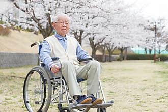 Asian senior man sitting on a wheelchair
