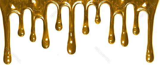 Gold paint leaking isolated on white