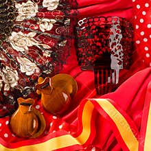 Castanets fan and flamenco comb typical from Spain