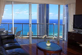 Luxury living room top floor with ocean view