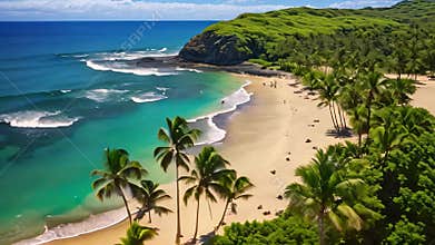 Aerial view of a beautiful beach on the island of Kauai, Hawaii, Hawaii Beach Aerial, AI Generated