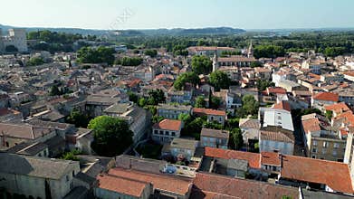 Avignon, France, Aerial view of Palais des Papes, Papal Palace,, medieval fortress and former residence of popes