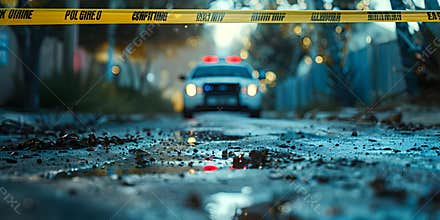 CSI Team Investigating Murder Scene with Police Car in Background. Concept CSI Team, Murder Scene,