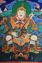 mural paintings in a buddhist fortress (rinpung dzong) in paro (bhutan)