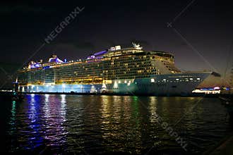 Royal Caribbean Cruise Ship Anthem of the Seas Docked in San Juan, Puerto Rico, at Night
