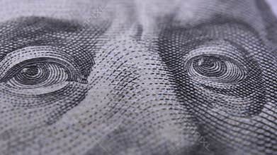 100 dollar bill with Benjamin Franklin face macro video.