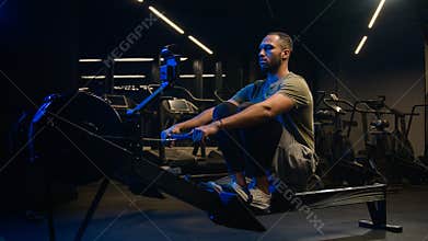 Sport hard weight exercise sporting bodybuilding workout gym pulling rowing machine sitting lift low row motivation