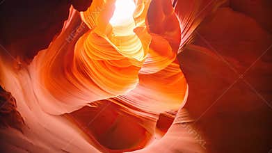 Antelope Canyon in Arizona, USA. Unusual colorful sandstone formations in deserts of Arizona are popular destination for hikers,