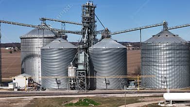 View of grain elevators and storage complex