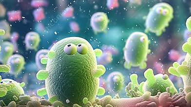 Adorable cartoon 3D bacteria with expressive faces