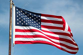 American Flag On Windy Day