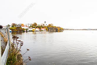 Landscape with sea and flowers of the Brevik city.