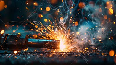 Welding sparks and smoke in a workshop